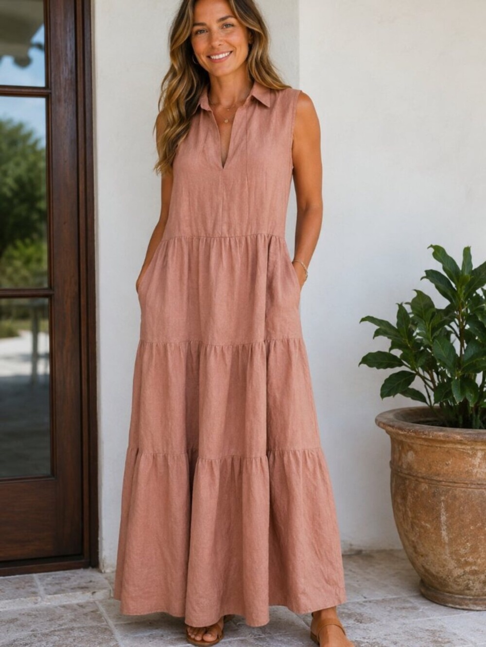 LJC Designs Linen Handmade Tiered Maxi Dress